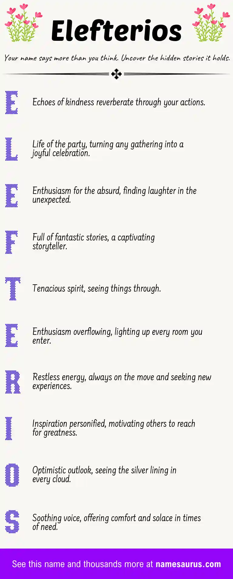 Acrostic poem about Elefterios.