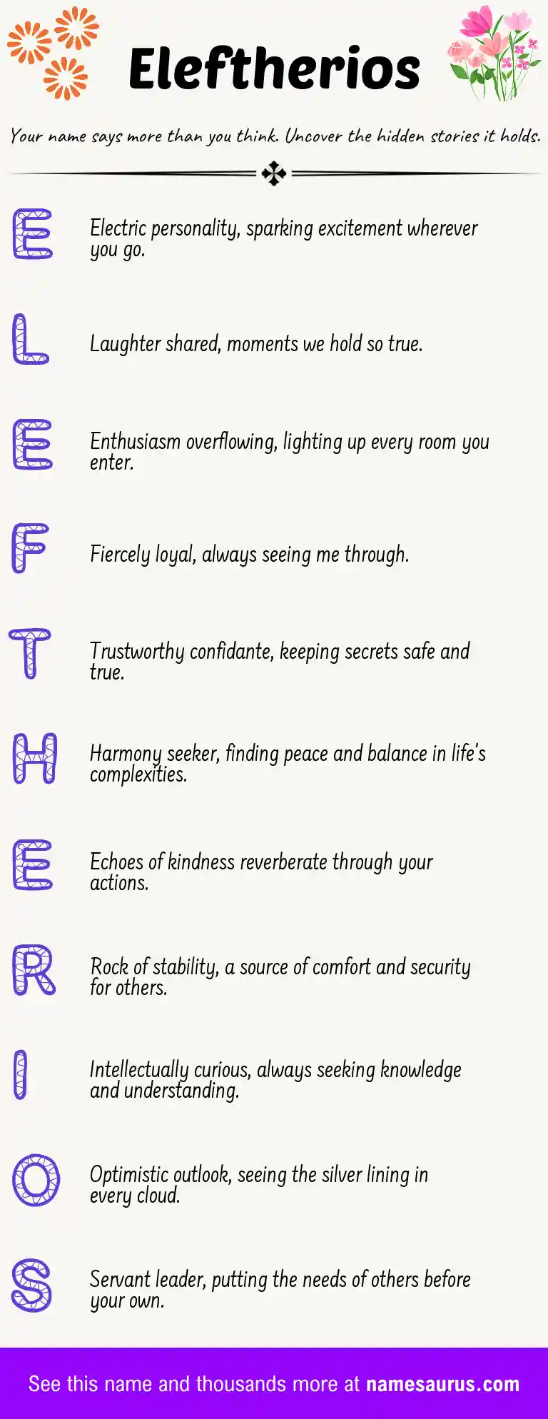 Acrostic poem about Eleftherios.