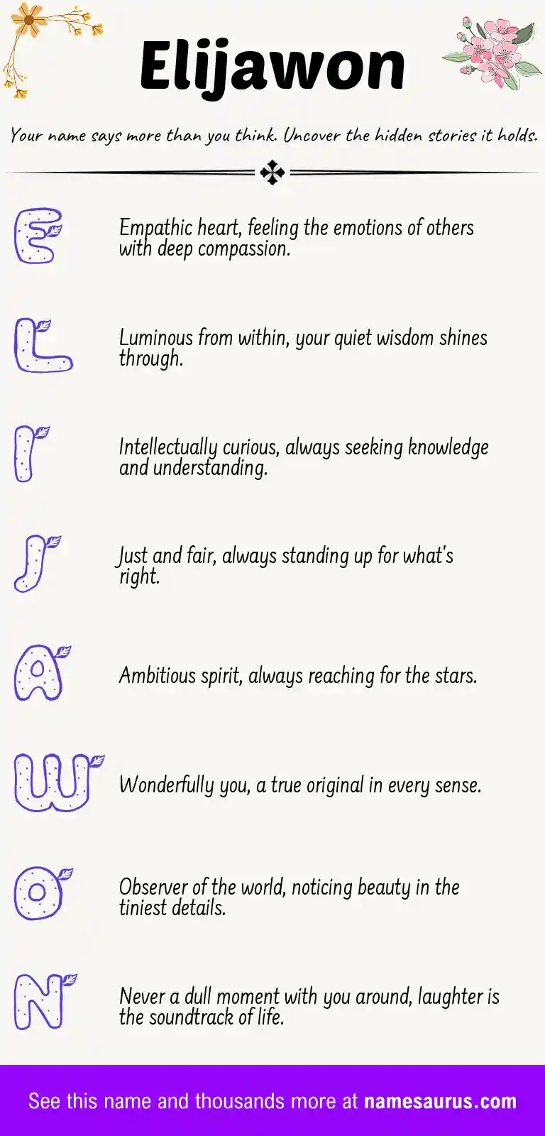 Acrostic poem about Elijawon.
