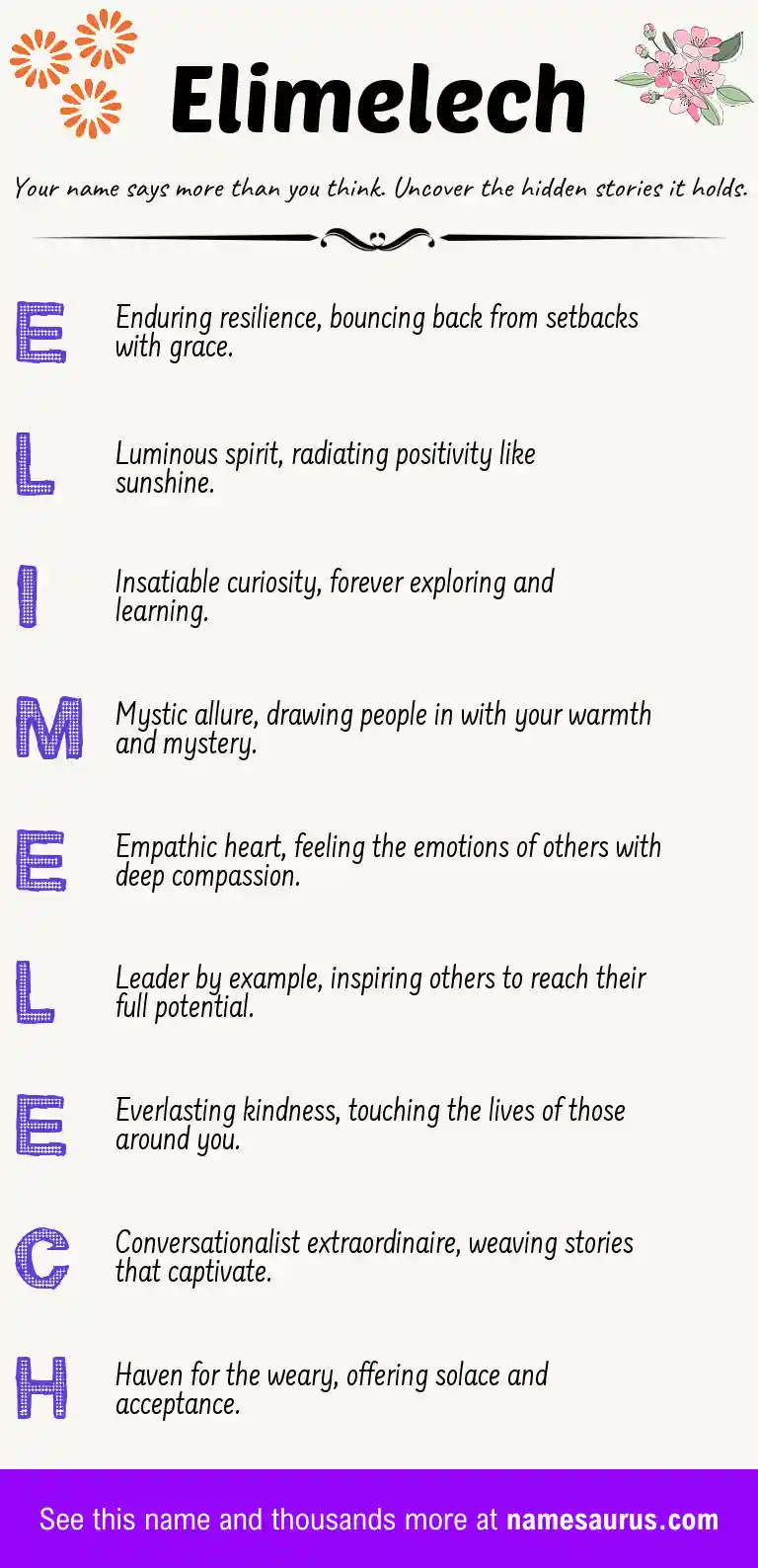 Acrostic poem about Elimelech.