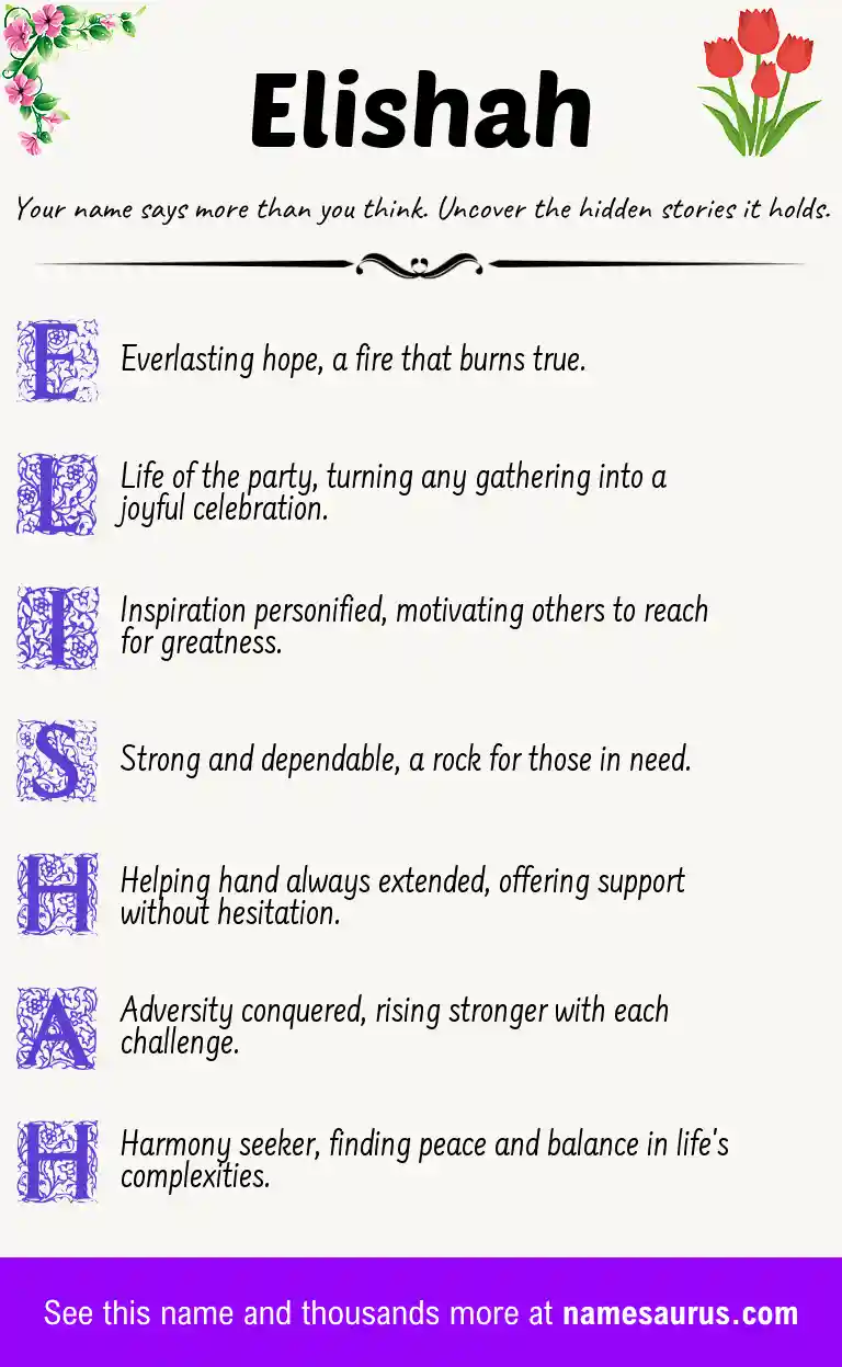Acrostic poem about Elishah.