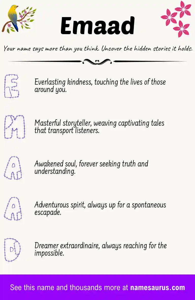 Acrostic poem about Emaad.