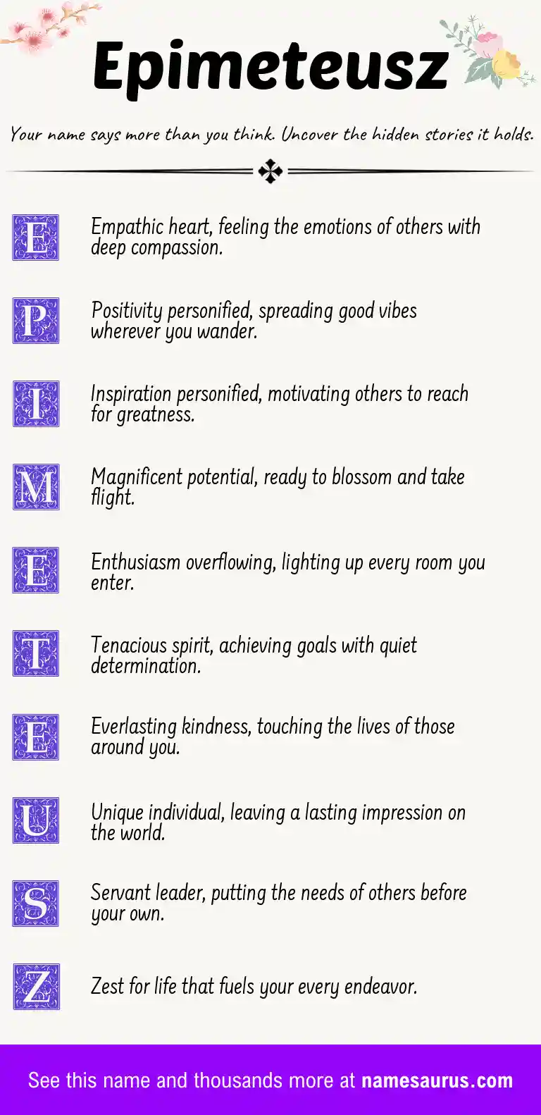 Acrostic poem about Epimeteusz.