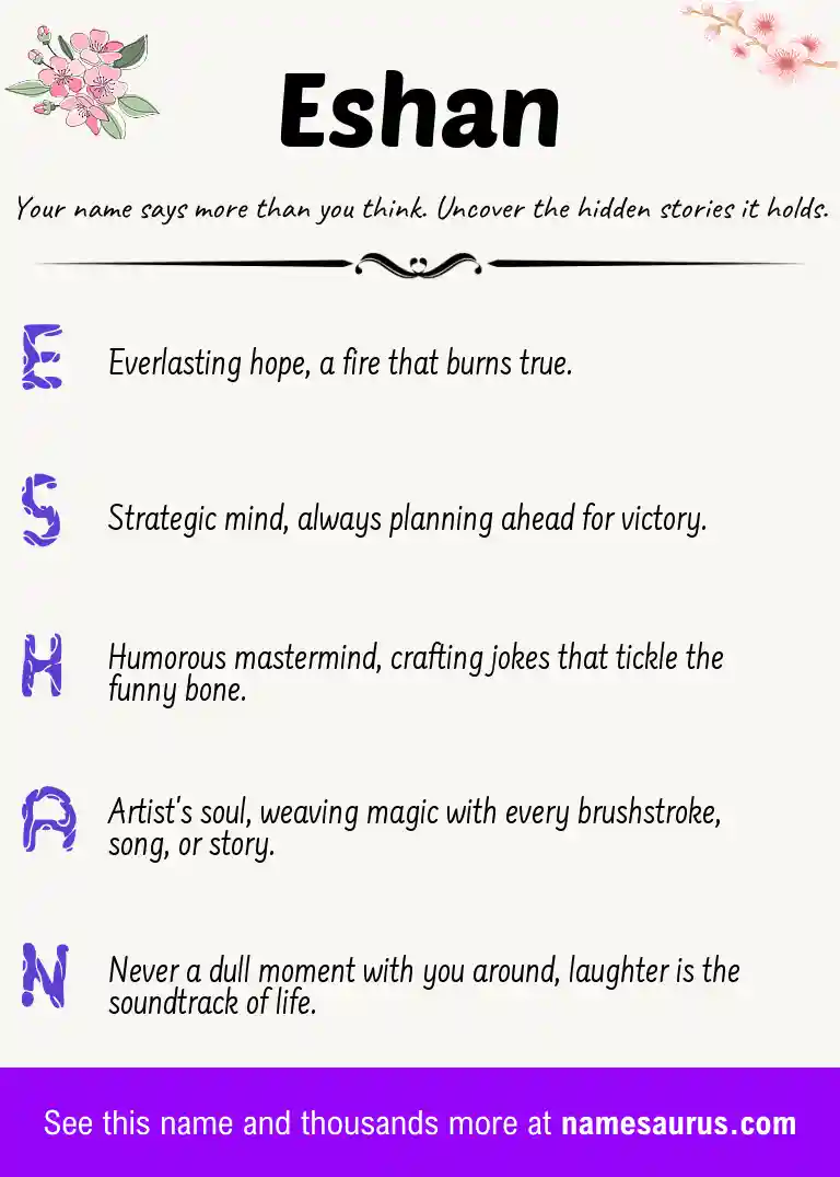 Acrostic poem about Eshan.