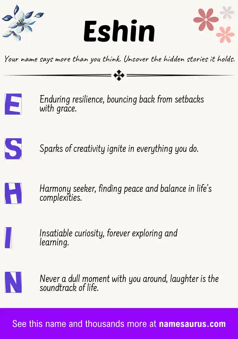 Acrostic poem about Eshin.