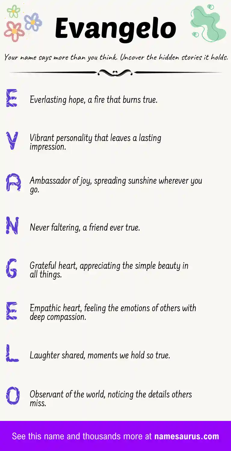 Acrostic poem about Evangelo.