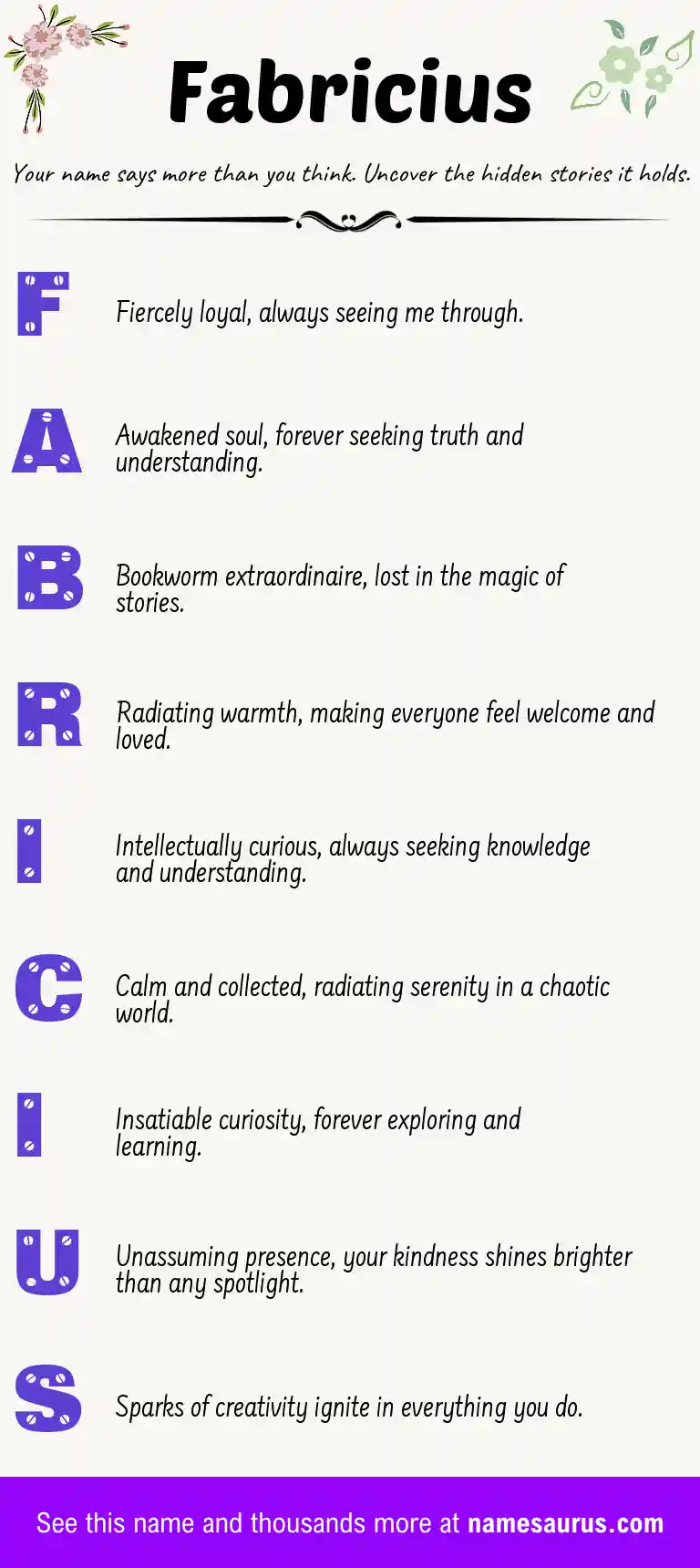 Acrostic poem about Fabricius.
