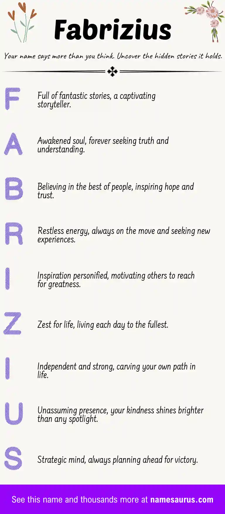 Acrostic poem about Fabrizius.