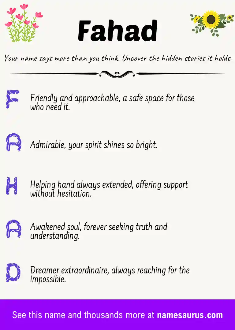 Acrostic poem about Fahad.