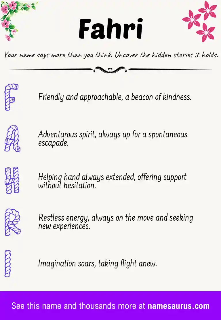 Acrostic poem about Fahri.