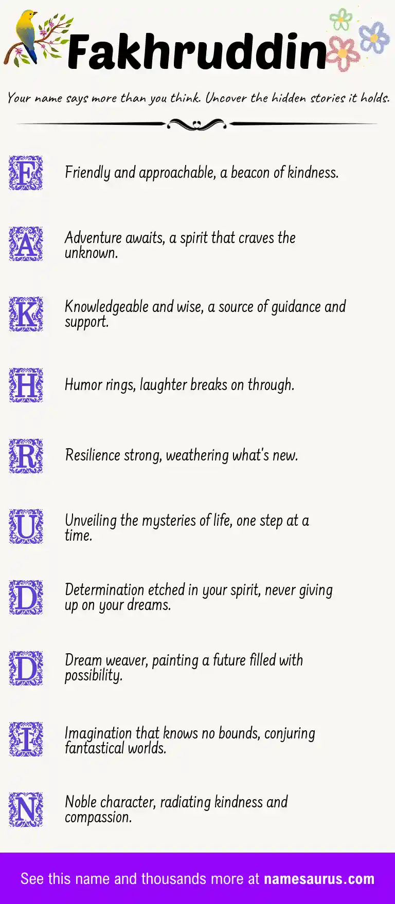 Acrostic poem about Fakhruddin.