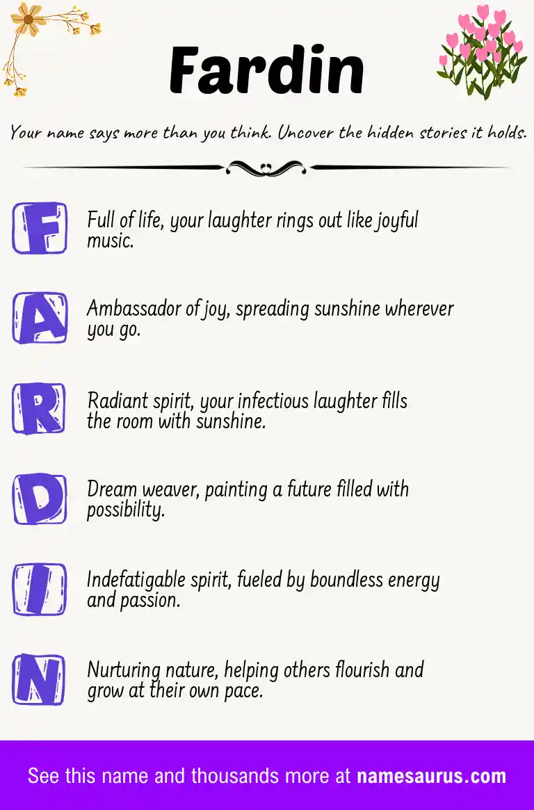 Acrostic poem about Fardin.