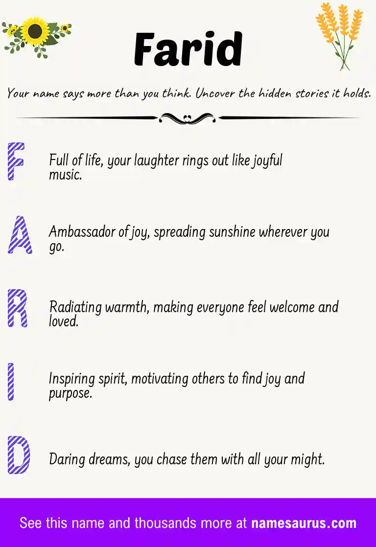 Acrostic poem about Farid.