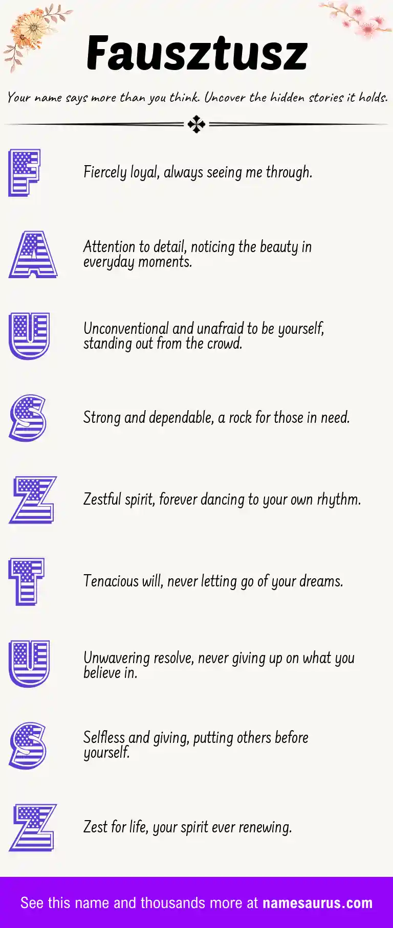 Acrostic poem about Fausztusz.