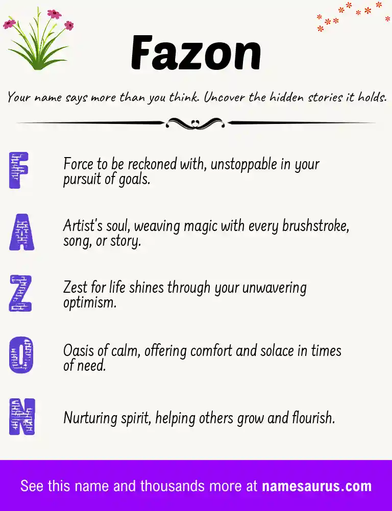 Acrostic poem about Fazon.