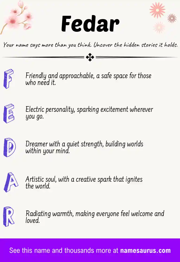 Acrostic poem about Fedar.