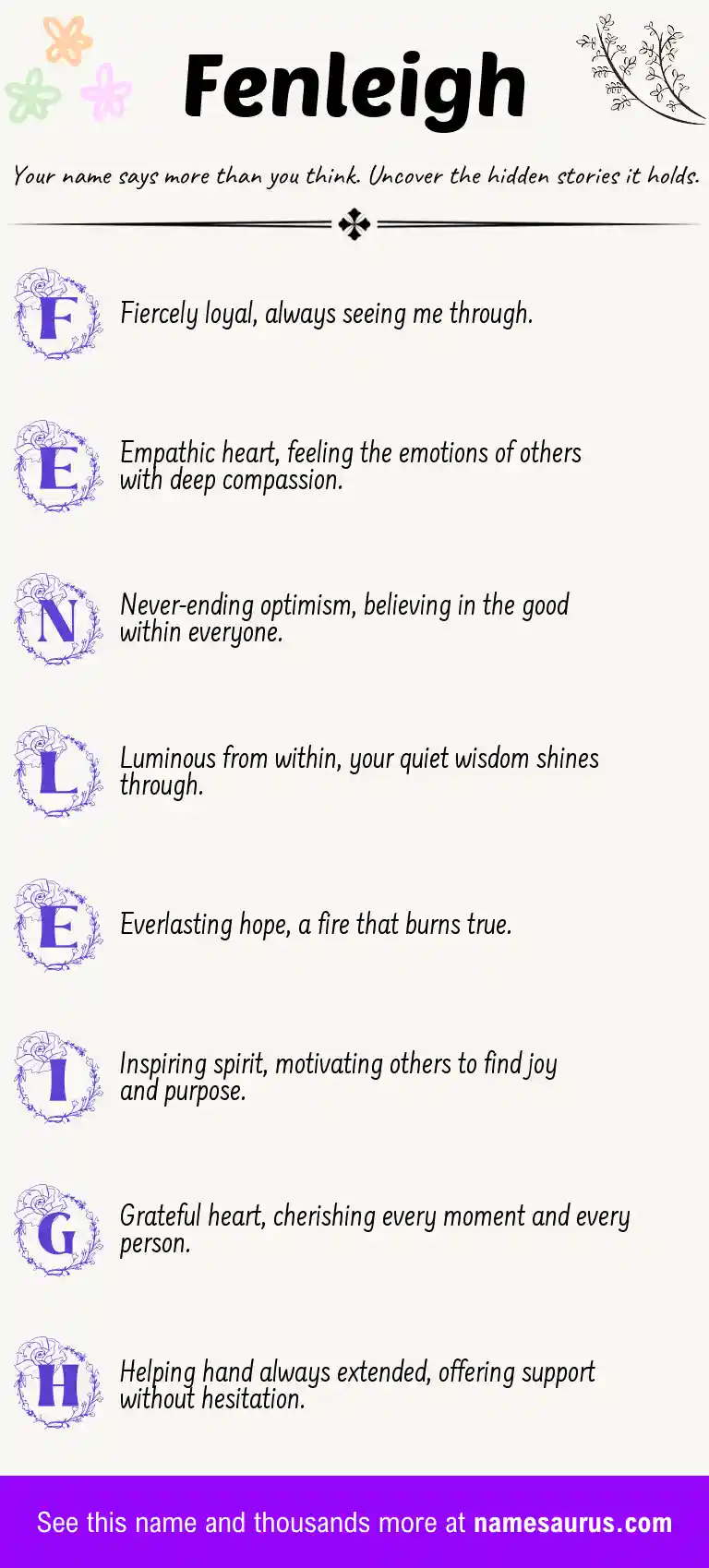 Acrostic poem about Fenleigh.
