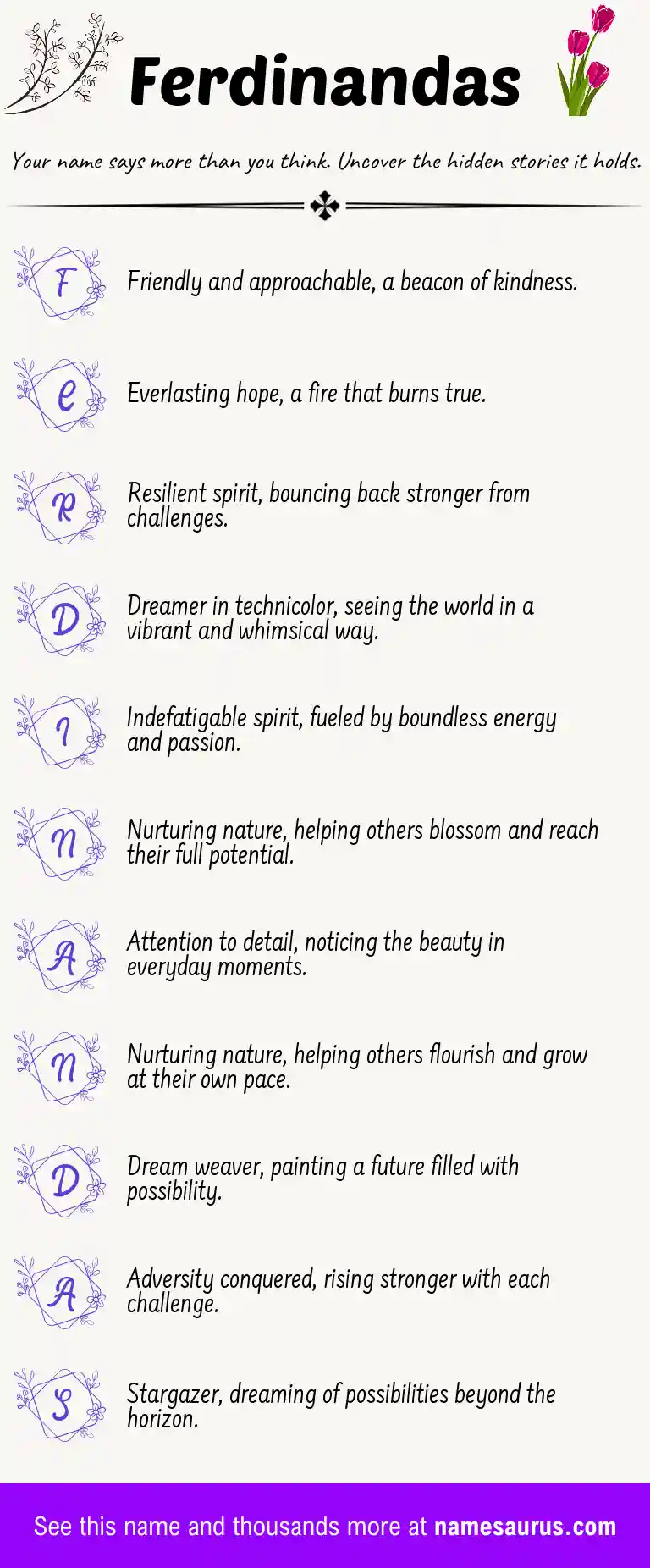 Acrostic poem about Ferdinandas.