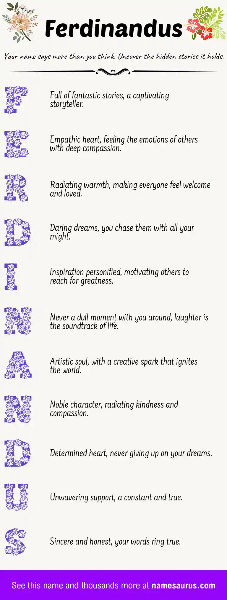 Acrostic poem about Ferdinandus.