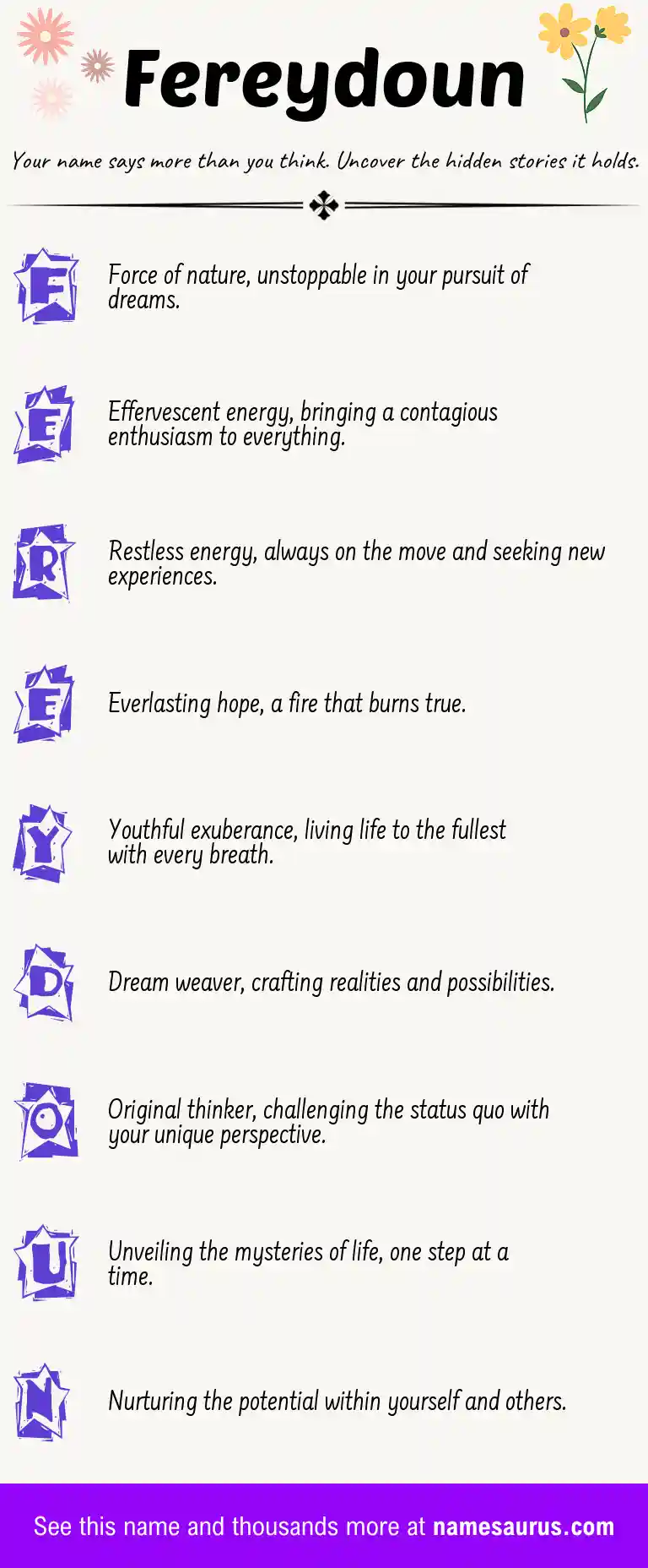 Acrostic poem about Fereydoun.