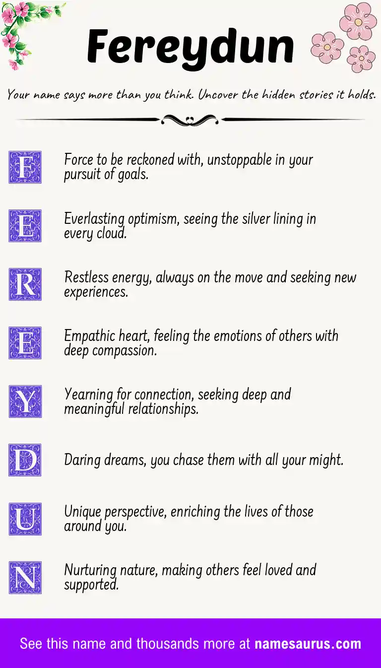 Acrostic poem about Fereydun.