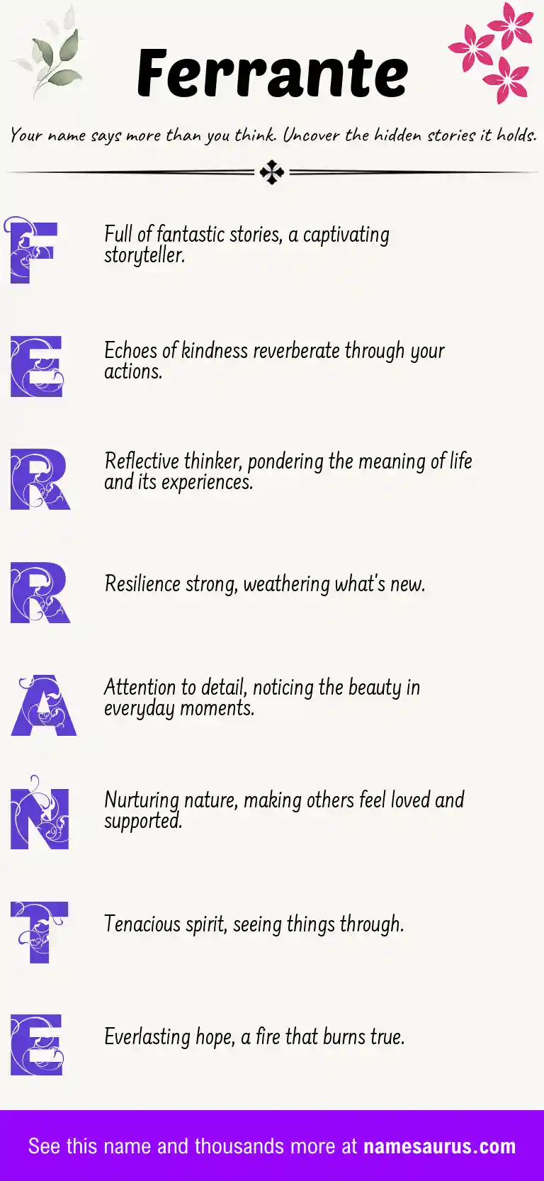 Acrostic poem about Ferrante.