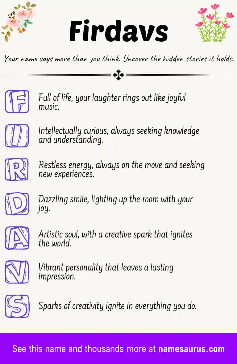 Acrostic poem about Firdavs.