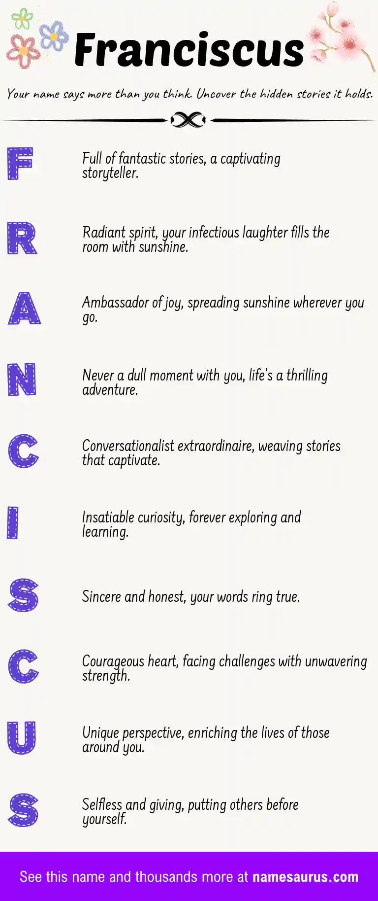 Acrostic poem about Franciscus.
