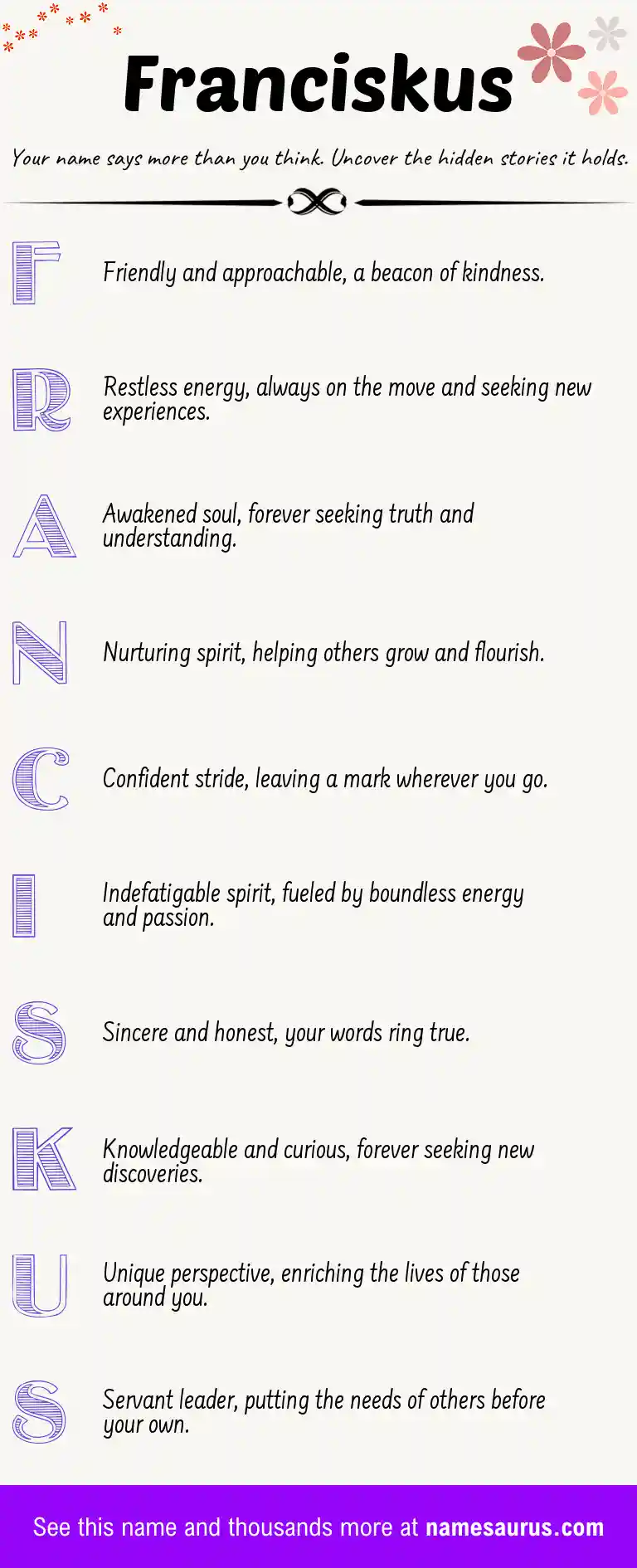 Acrostic poem about Franciskus.