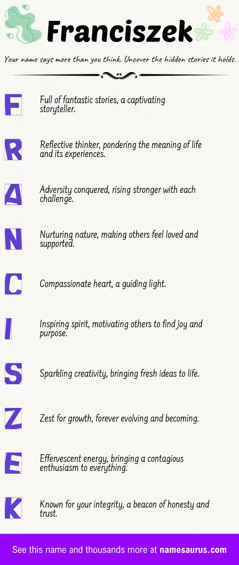 Acrostic poem about Franciszek.