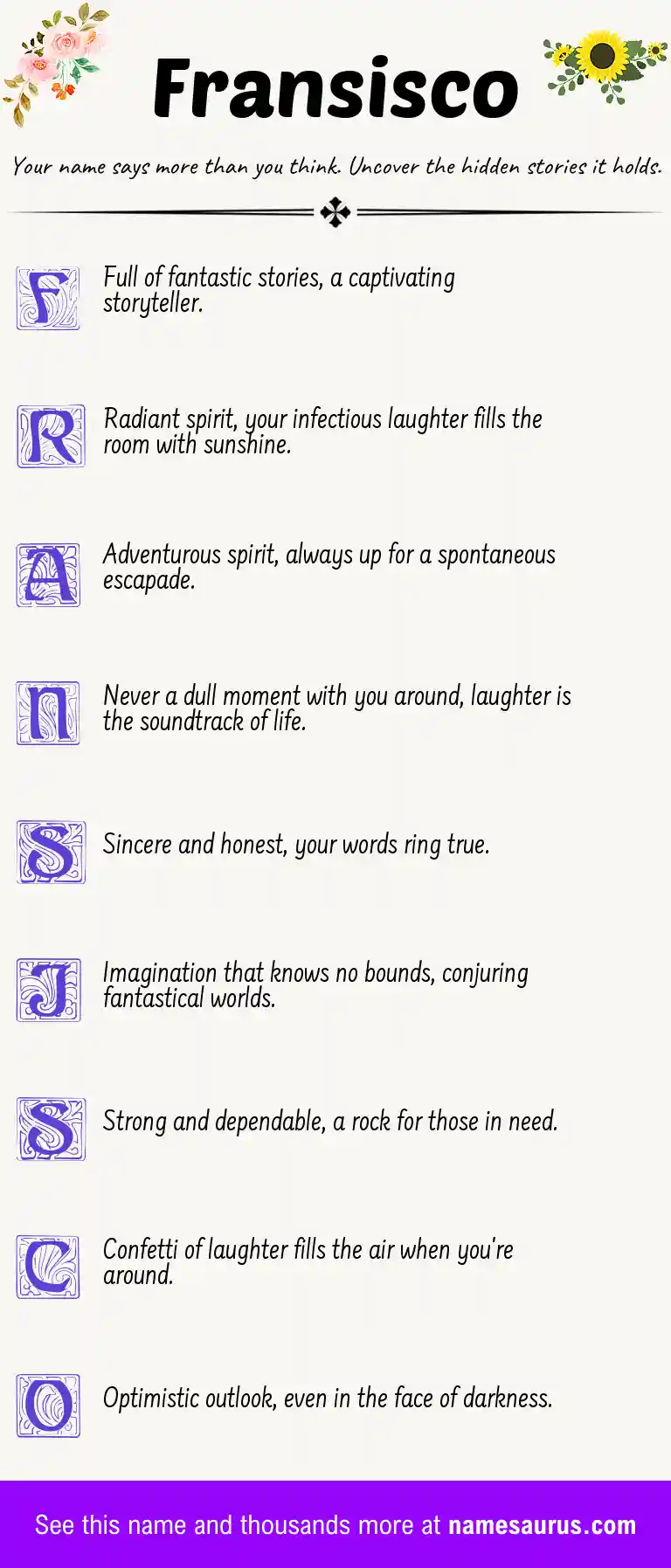 Acrostic poem about Fransisco.