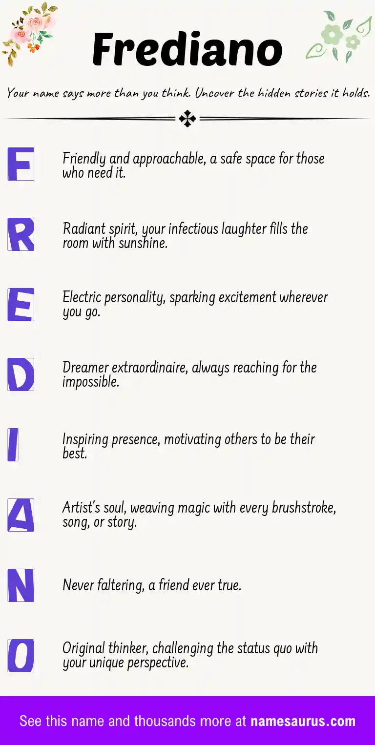Acrostic poem about Frediano.