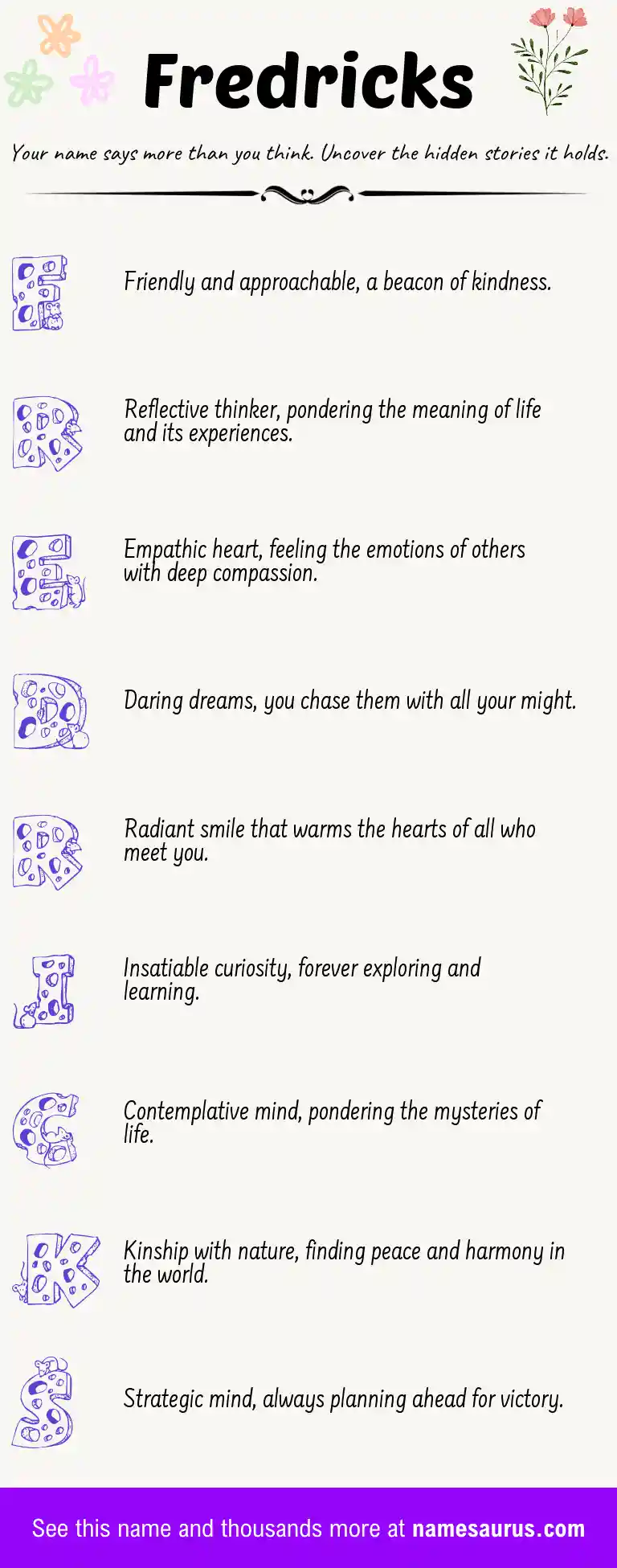 Acrostic poem about Fredricks.
