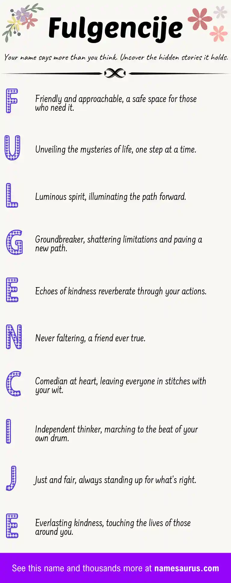 Acrostic poem about Fulgencije.