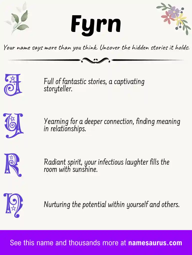 Acrostic poem about Fyrn.