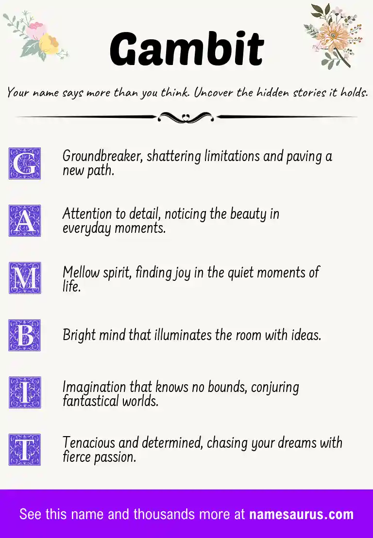 Acrostic poem about Gambit.