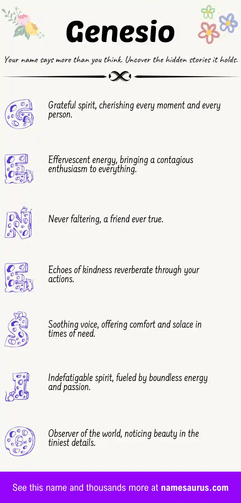 Acrostic poem about Genesio.
