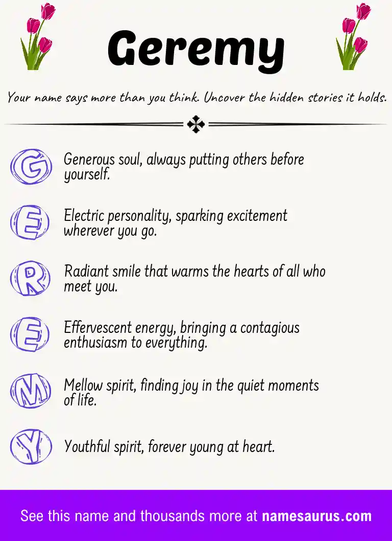 Acrostic poem about Geremy.