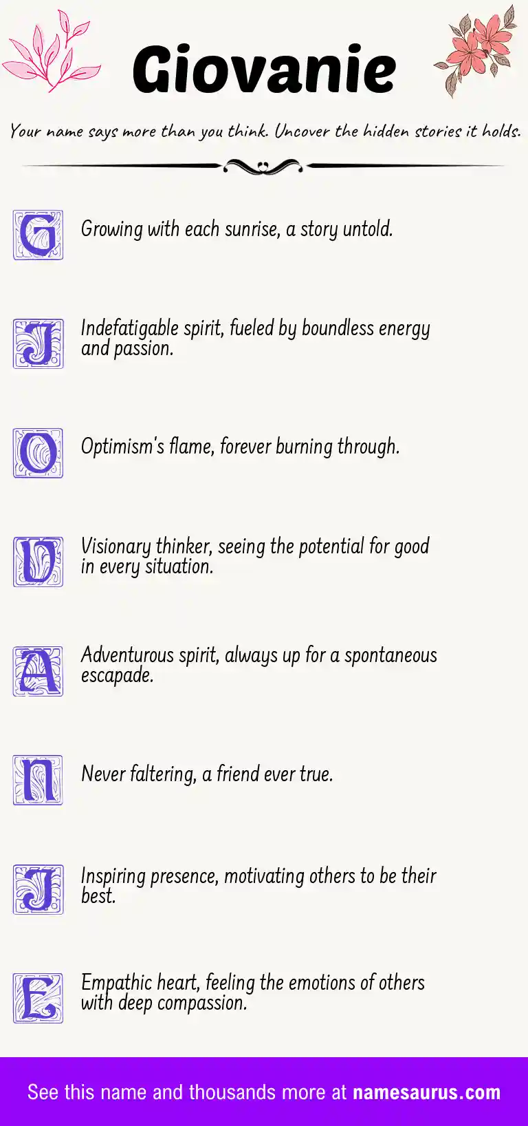 Acrostic poem about Giovanie.