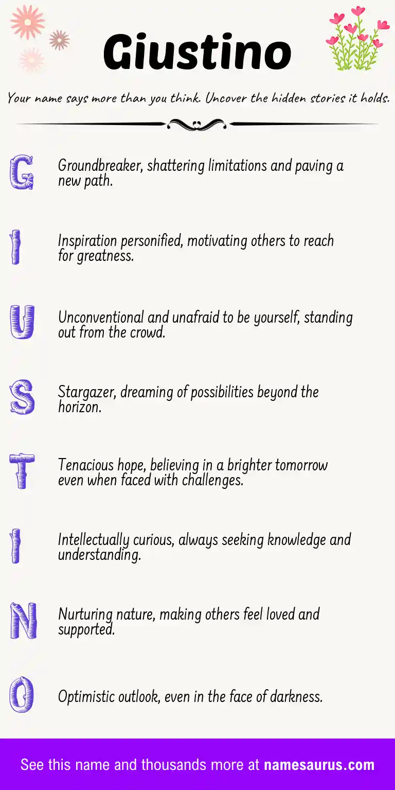Acrostic poem about Giustino.