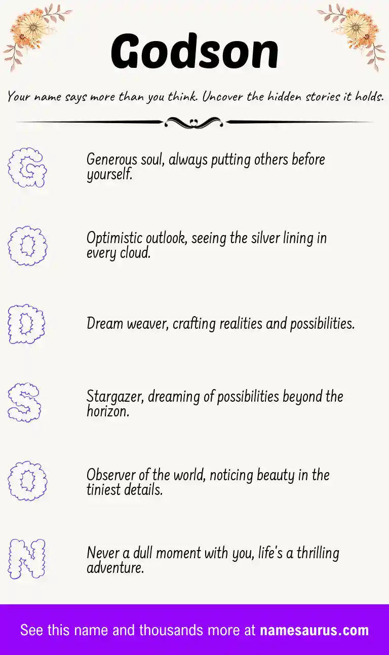 Acrostic poem about Godson.