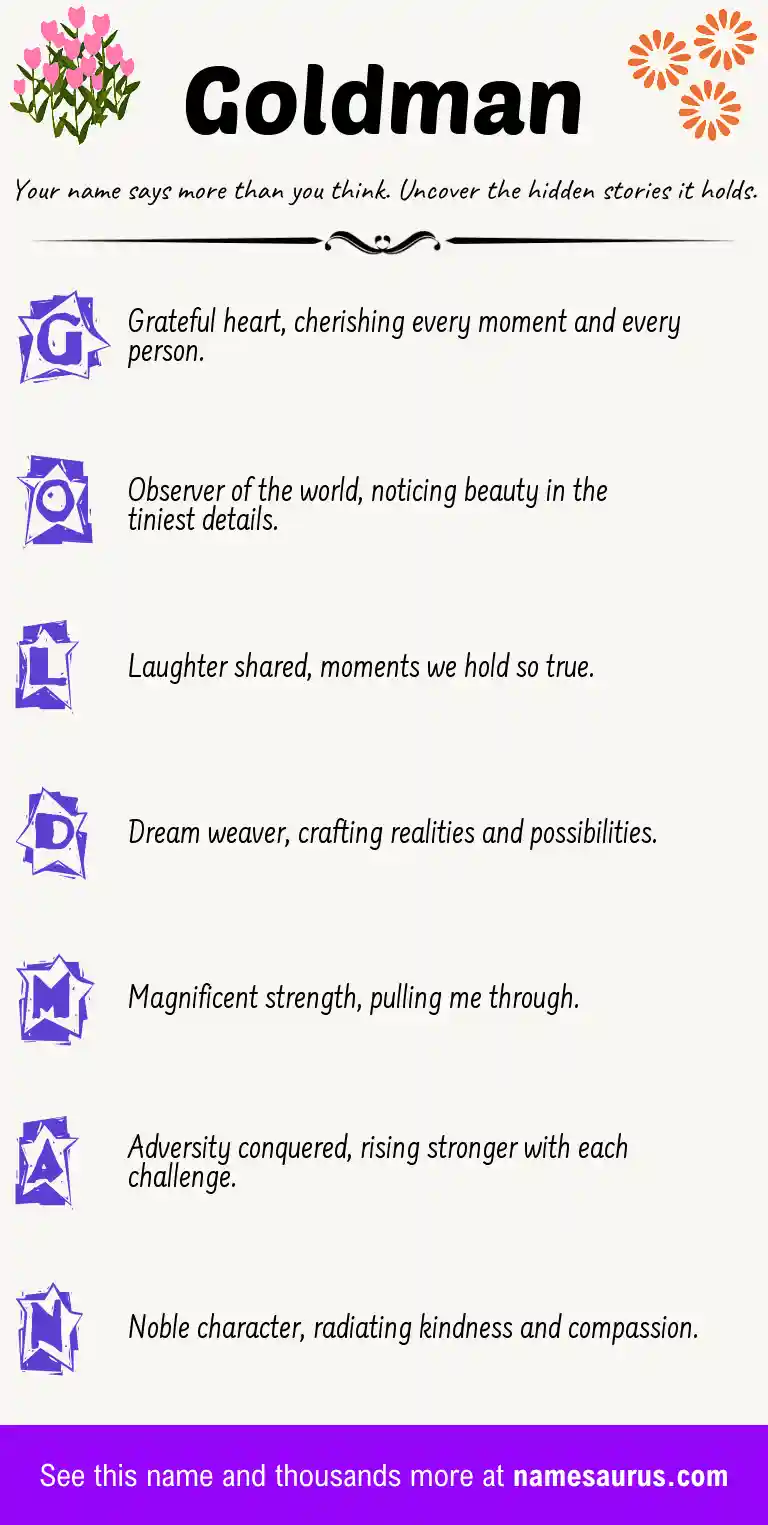 Acrostic poem about Goldman.
