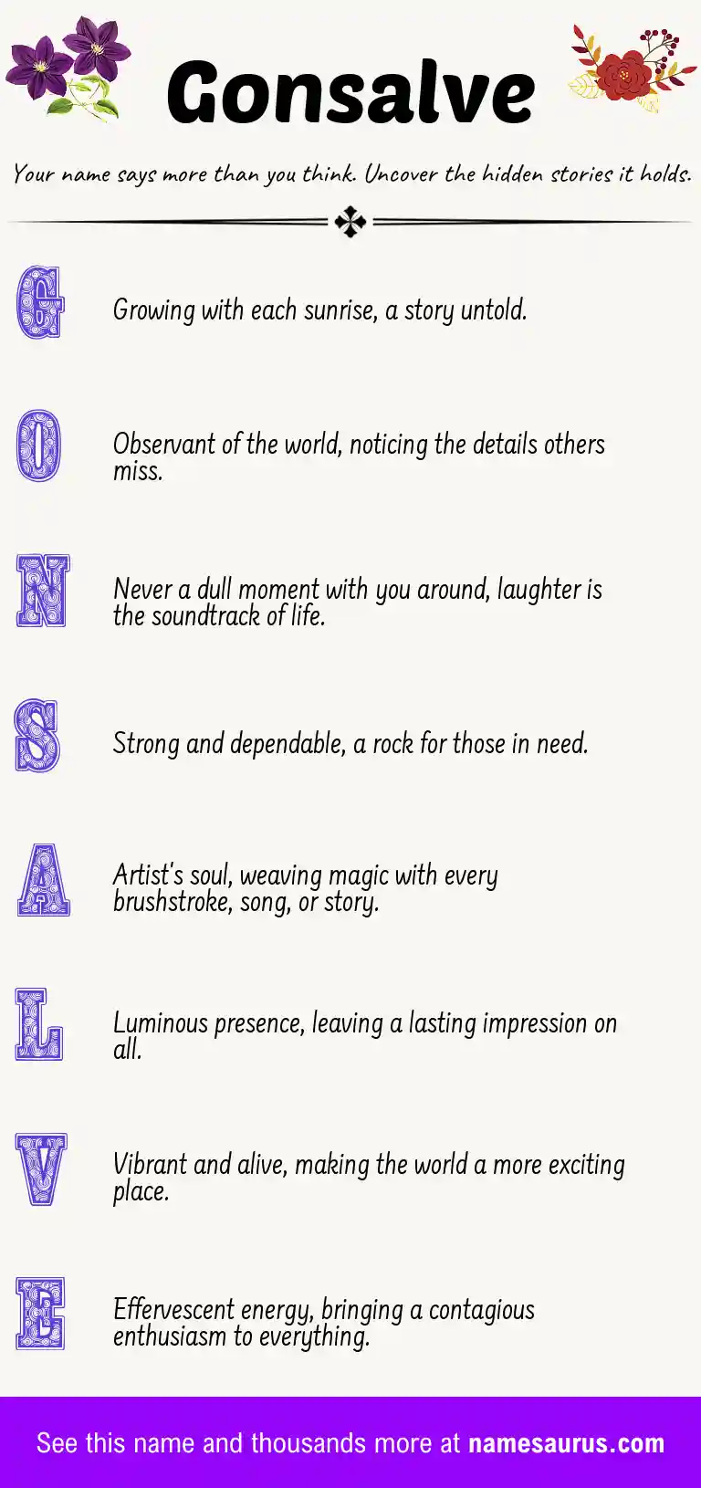 Acrostic poem about Gonsalve.