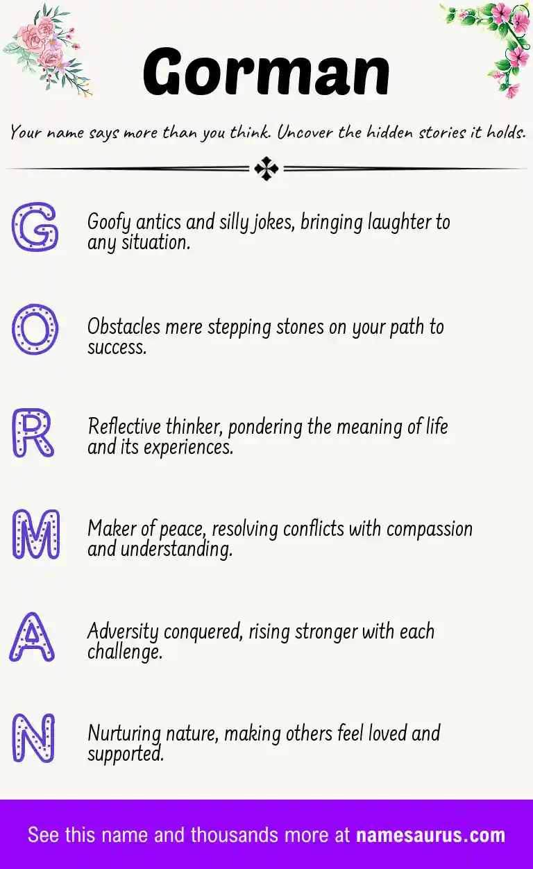 Acrostic poem about Gorman.