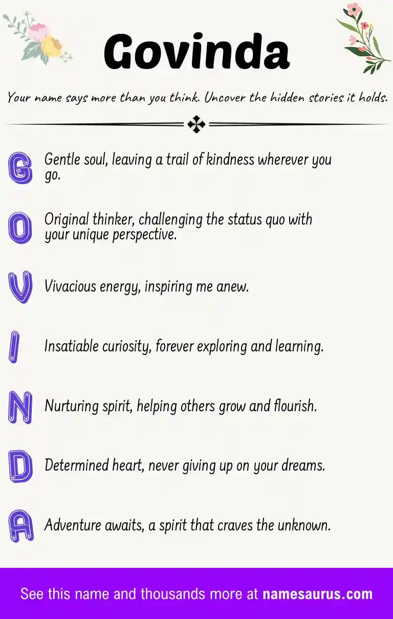 Acrostic poem about Govinda.