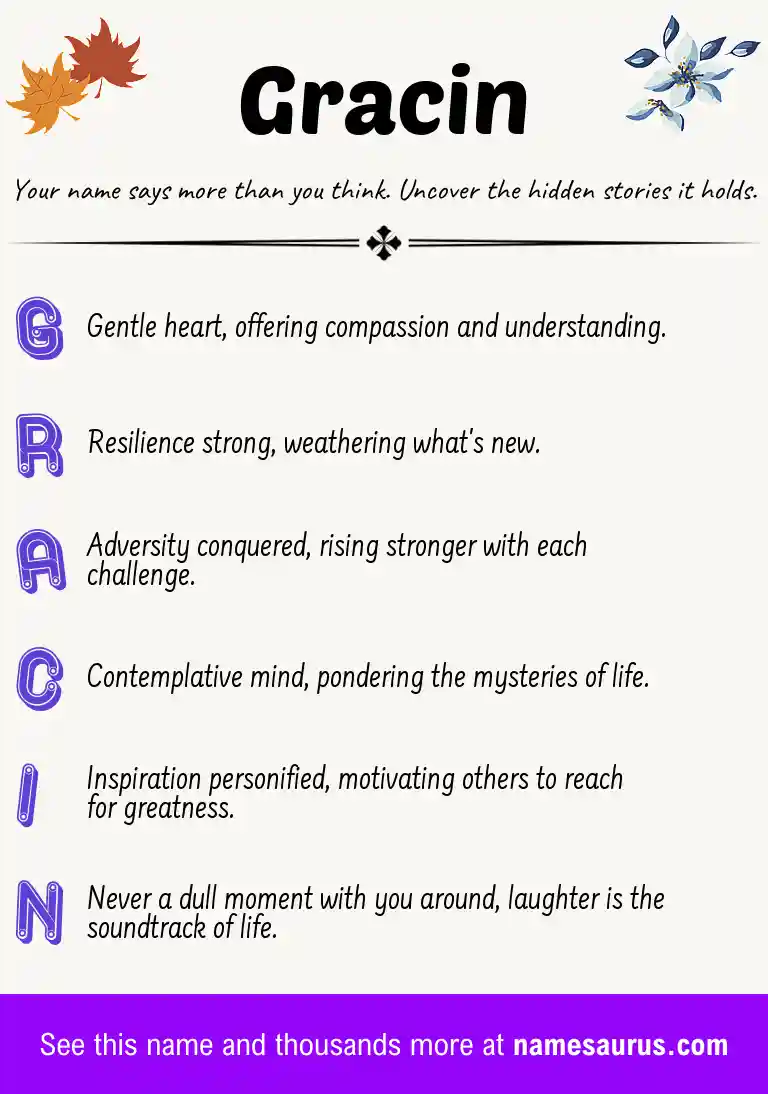 Acrostic poem about Gracin.