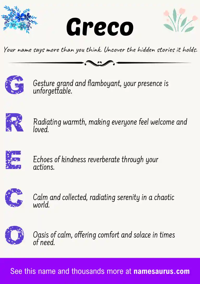 Acrostic poem about Greco.