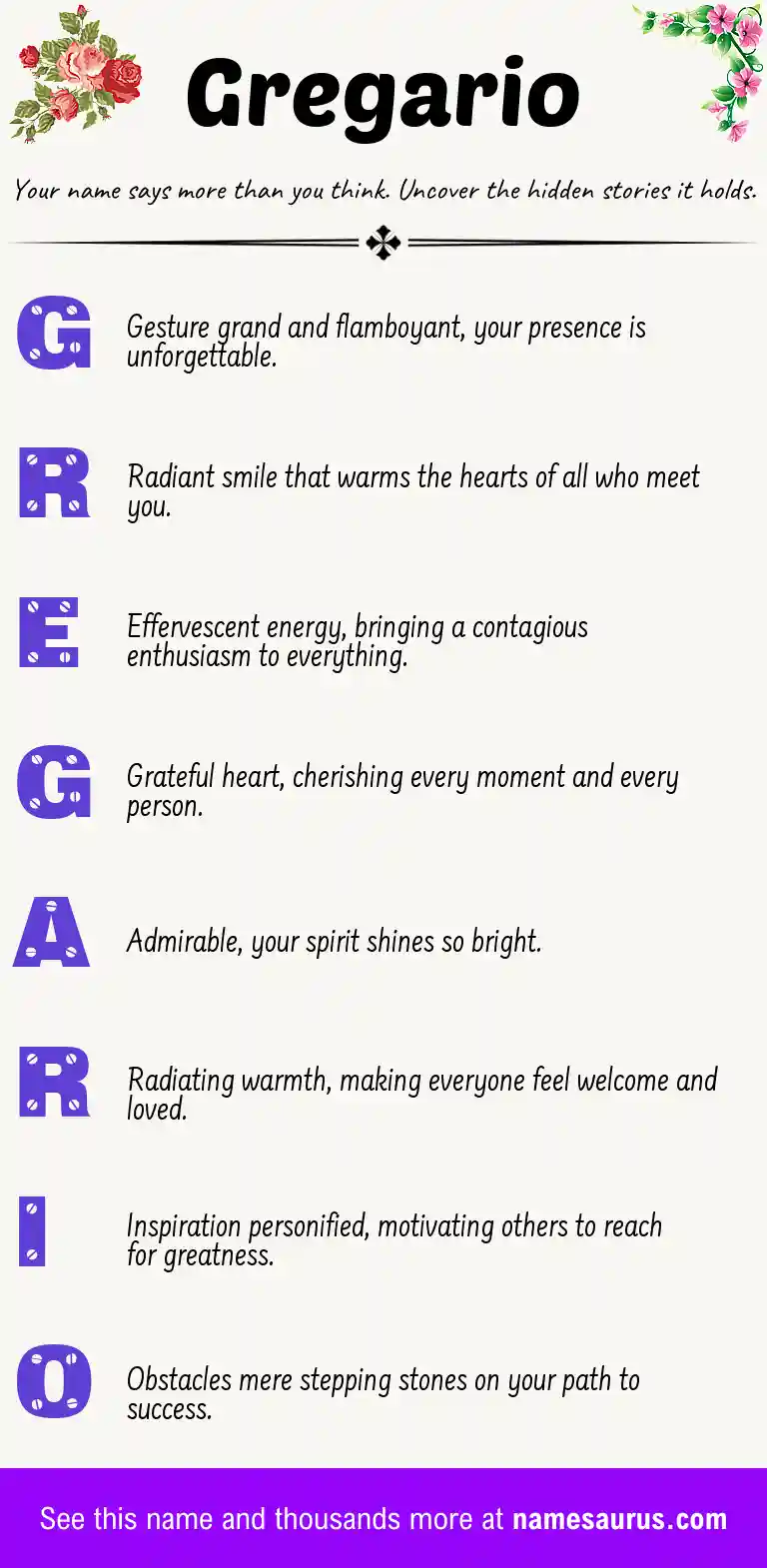 Acrostic poem about Gregario.