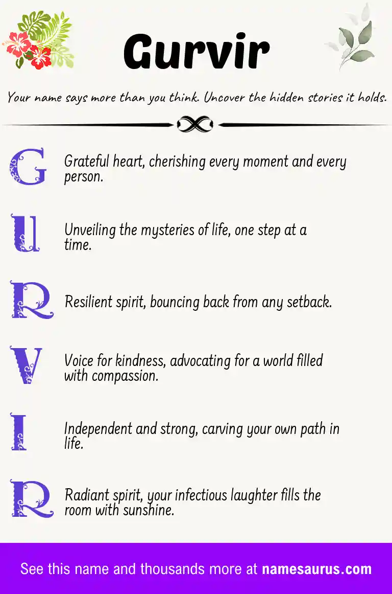 Acrostic poem about Gurvir.