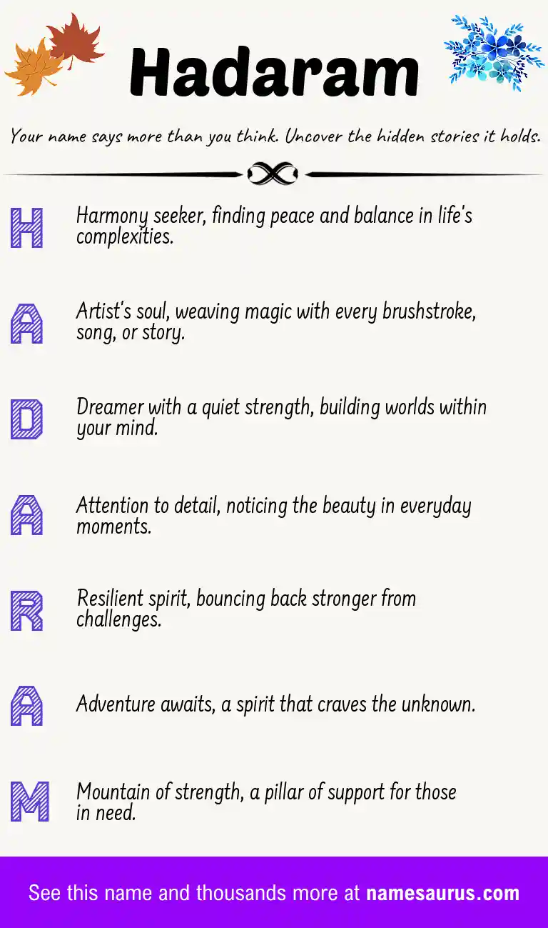 Acrostic poem about Hadaram.